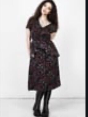 Disturbia ROSE TEARS FRILL PEPLUM MIDI DRESS UK8/US4/EU36